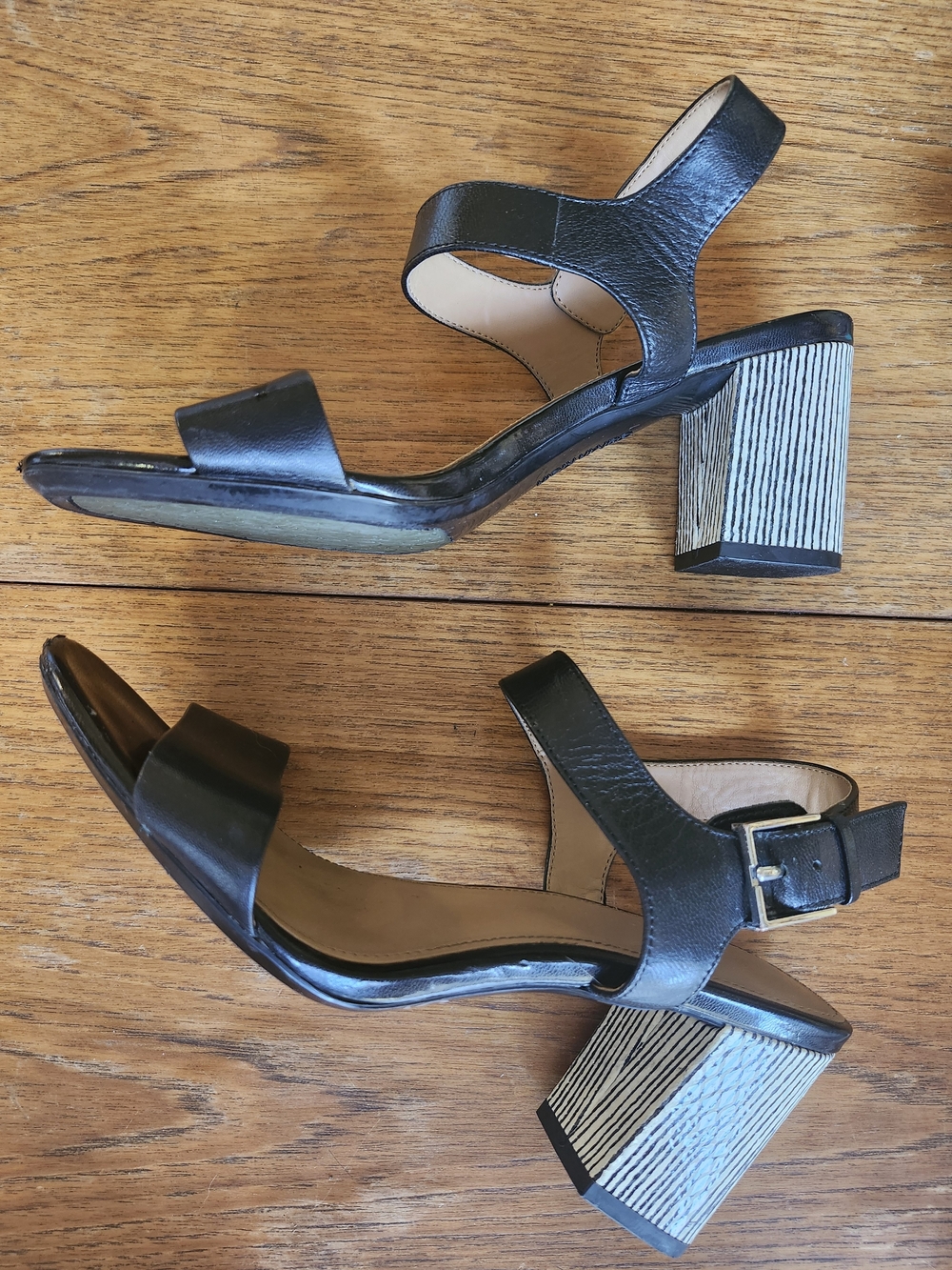 Calvin Klein Black Leather Strappy Block Heel Sandals